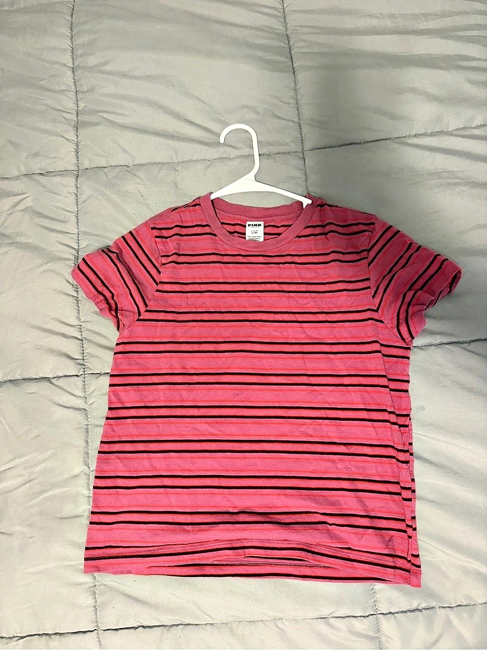 PINK Striped Short Sleeve Tee in & Black Size Small Like New